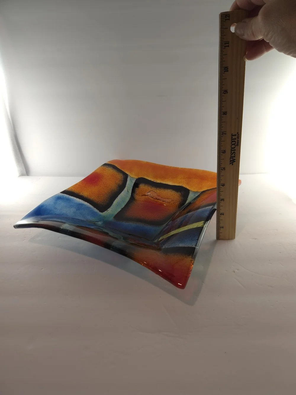 Crate & Barrel Fused Glass Sandla Platter Hand Made Poland 11 Inches Square